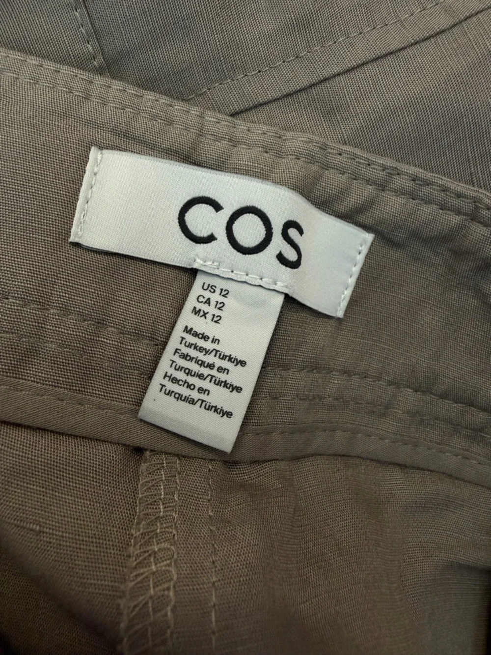 Cos Wide Leg Linen Blend Cargo Trousers In Stone